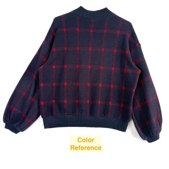 Porridge Anthropologie Mock Neck Plaid Pullover Cropped Sweater Womens S Blue - Picture 4 of 7